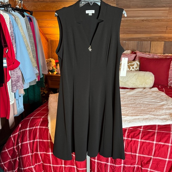 Calvin Klein Black Fit & Flare Dress Size 14 NWT CK Zip Charm Sleeveless - Picture 11 of 11